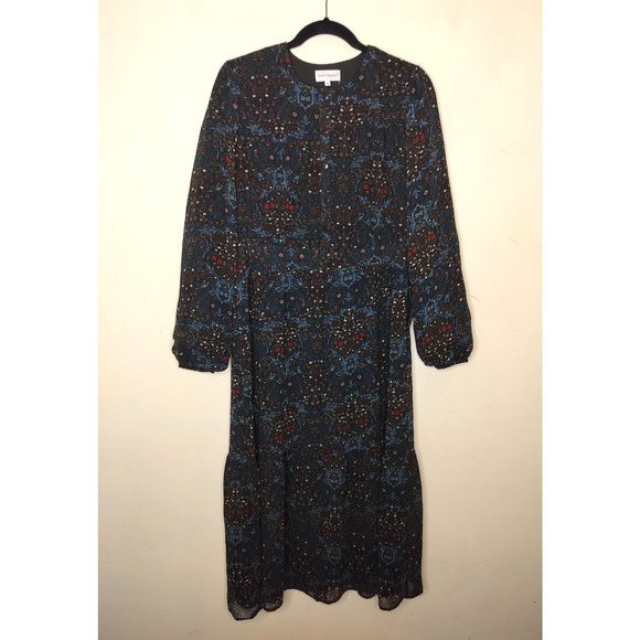 Paper Parachute Maxi Dress Dark Floral Boho Long Sleeve Witchy - Picture 1 of 11
